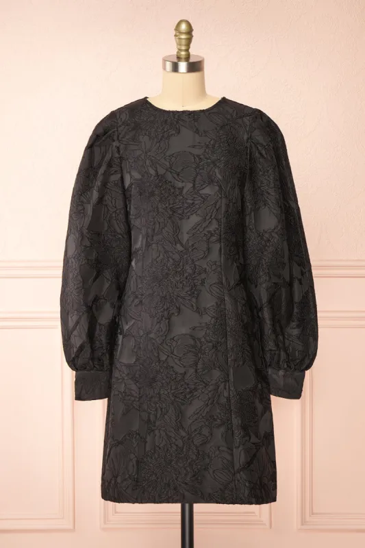 Lyrilla | Short Loose Embroidered Black Dress sold by Boutique 1861