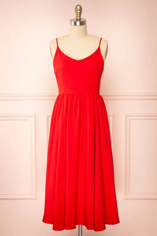 Kloe Red | Sleeveless A-line Midi Dress sold by Boutique 1861
