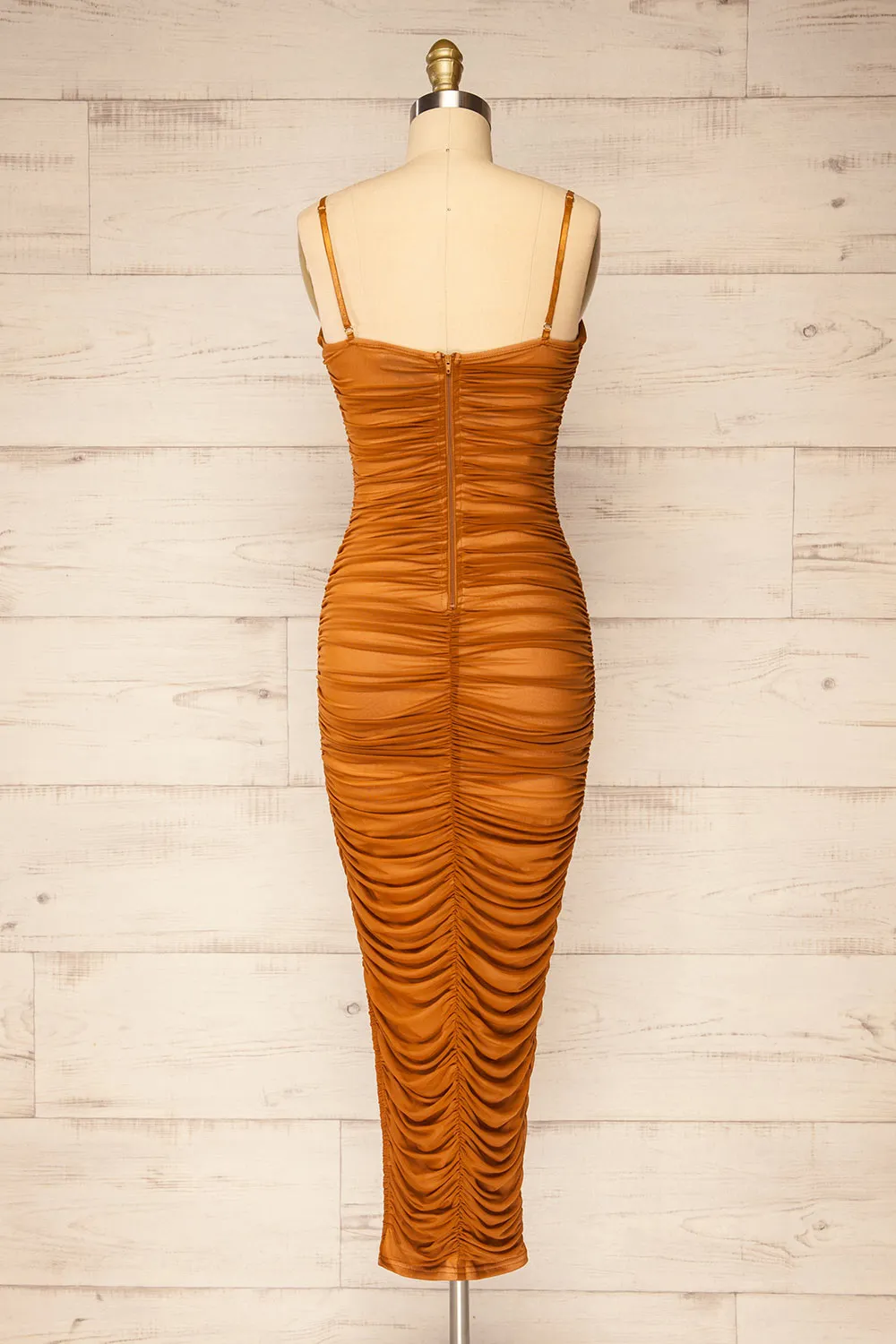 Yurtof Caramel | Fitted Ruched Midi Dress sold by Boutique 1861 product image thumbnail 5