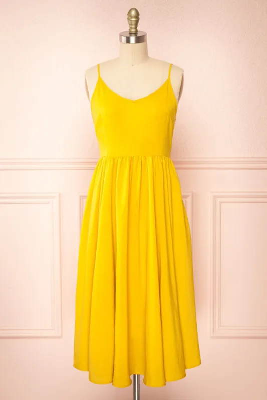 Kloe Yellow | Sleeveless A-line Midi Dress sold by Boutique 1861
