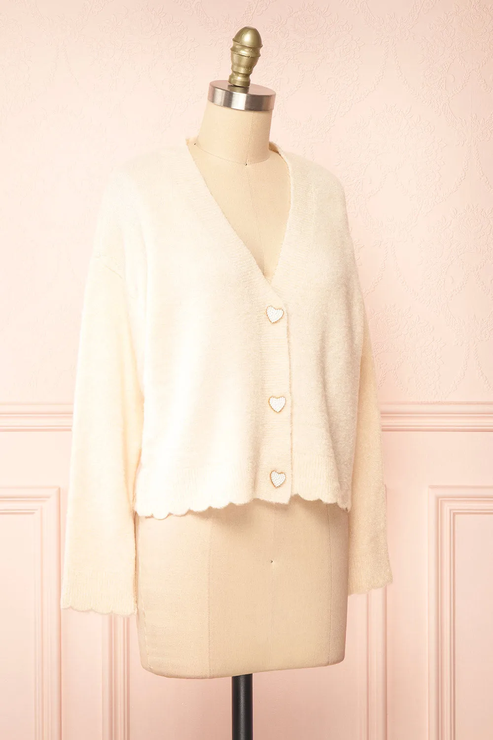 Elarisse Ivory | Knit Cardigan w/ Heart Buttons sold by Boutique 1861 product image thumbnail 4