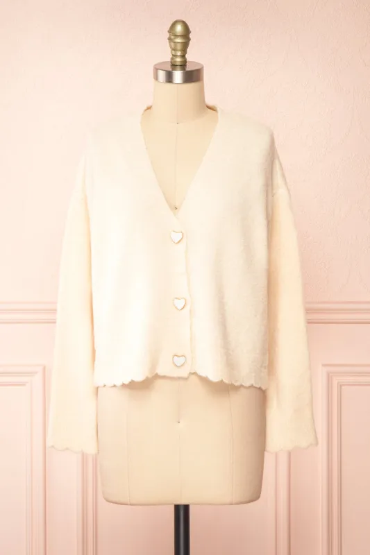 Elarisse Ivory | Knit Cardigan w/ Heart Buttons sold by Boutique 1861