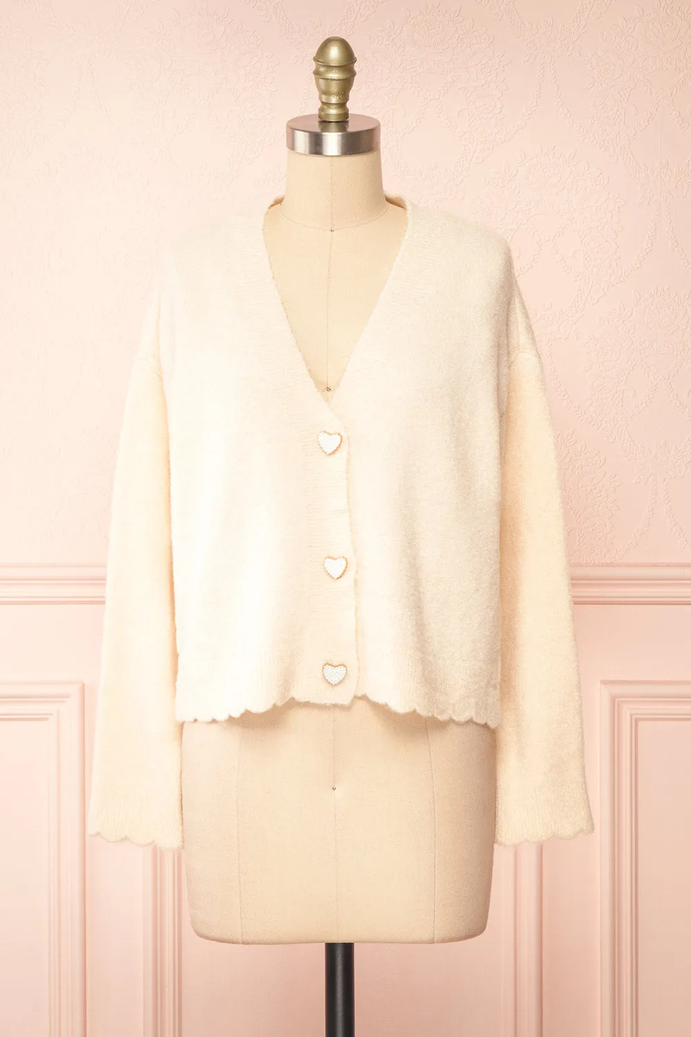 Elarisse Ivory | Knit Cardigan w/ Heart Buttons sold by Boutique 1861