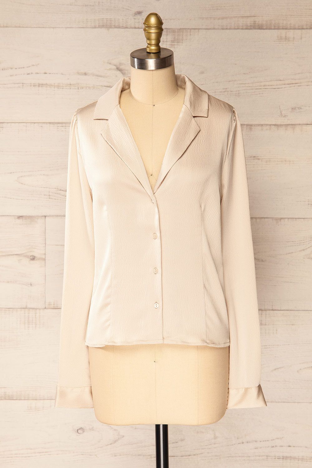 Niamey Ivory | Waffled Satin Shirt sold by Boutique 1861