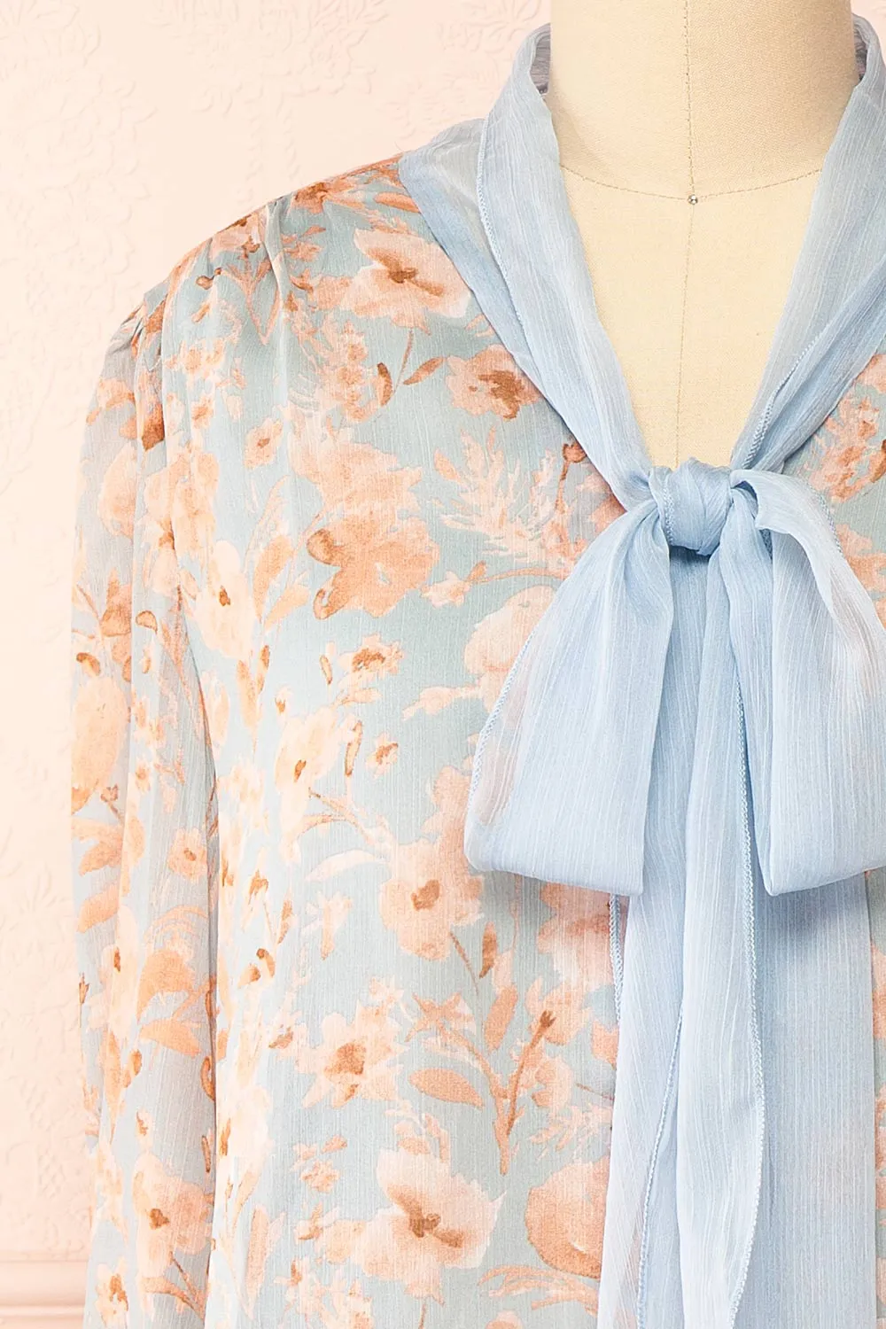Lydia Blue | Floral Chiffon Blouse w/ Bow Collar sold by Boutique 1861 product image thumbnail 2