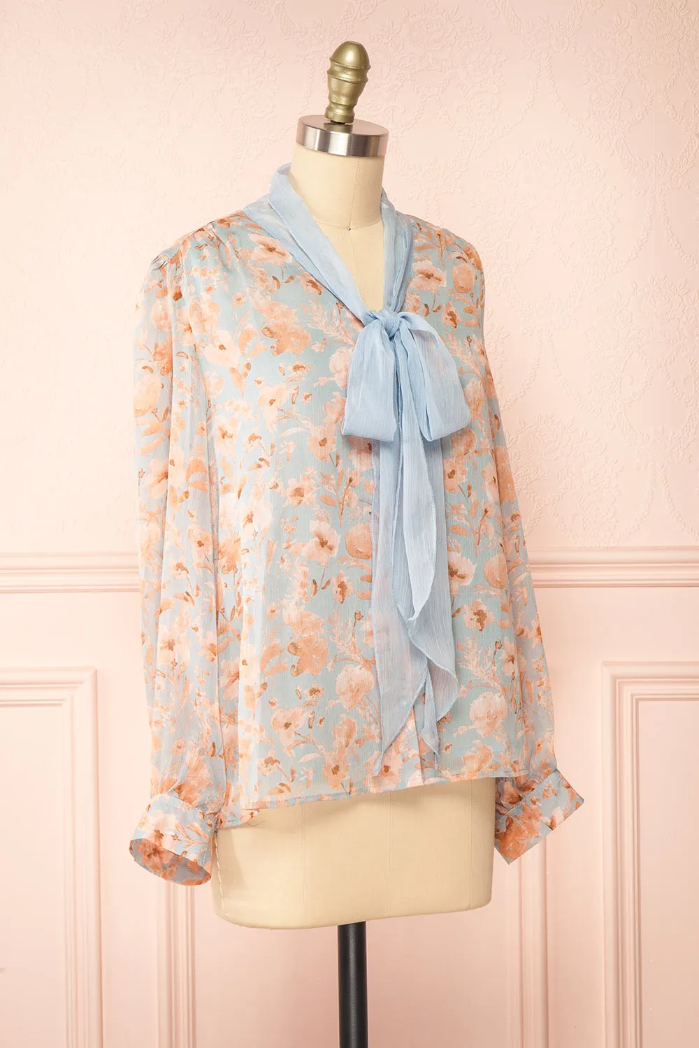 Lydia Blue | Floral Chiffon Blouse w/ Bow Collar sold by Boutique 1861 product image thumbnail 3