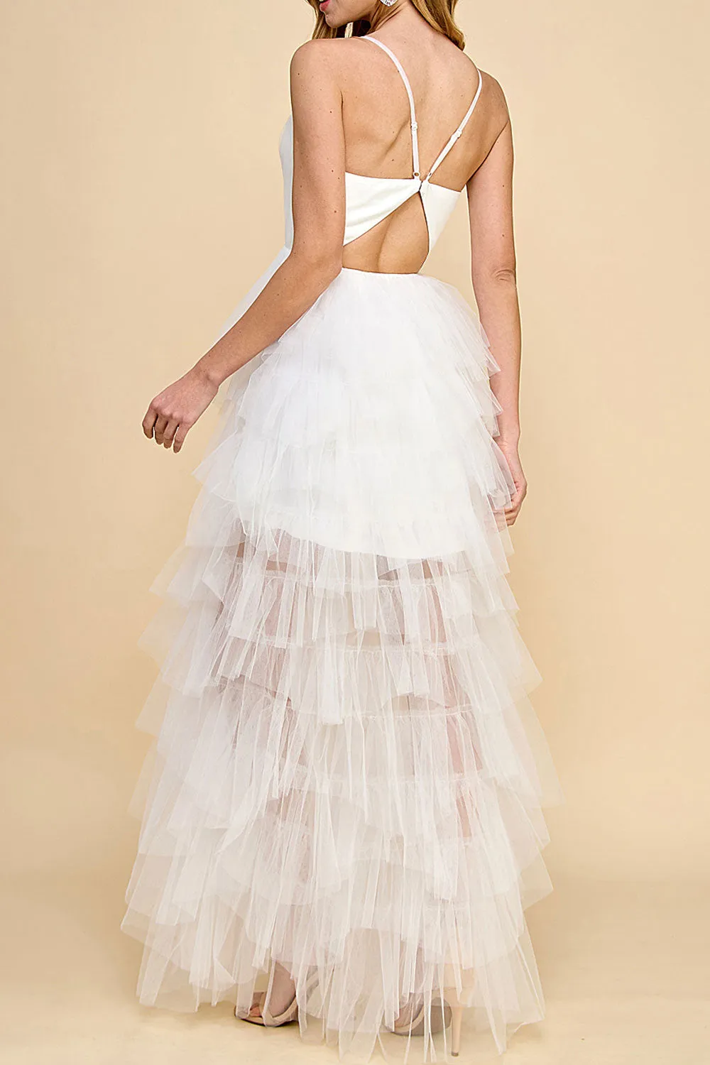 Kourtney | Layered White Tulle Bridal Maxi Dress sold by Boutique 1861 product image thumbnail 3