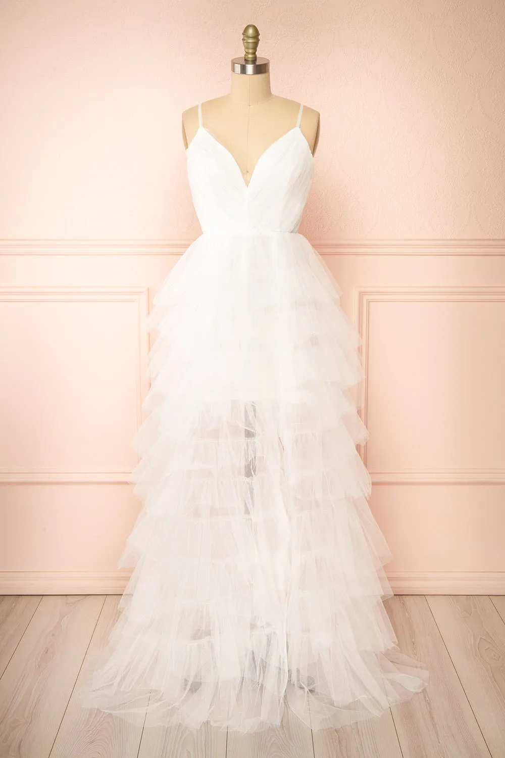 Kourtney | Layered White Tulle Bridal Maxi Dress sold by Boutique 1861