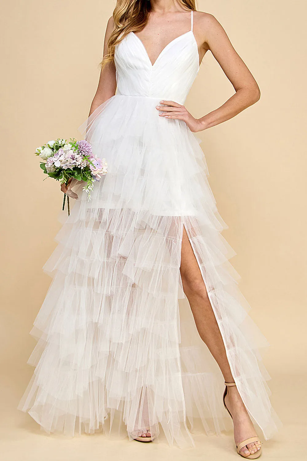 Kourtney | Layered White Tulle Bridal Maxi Dress sold by Boutique 1861 product image thumbnail 2