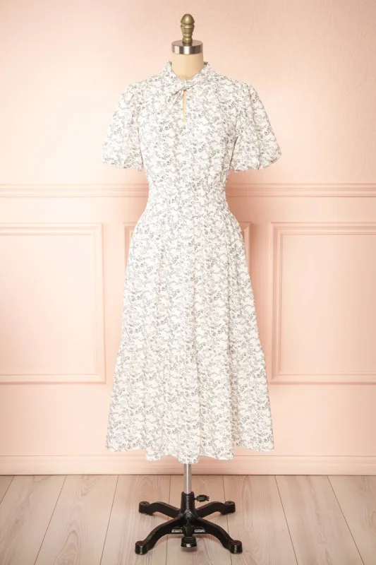 Faybelle | White Silky Floral Midi Dress sold by Boutique 1861
