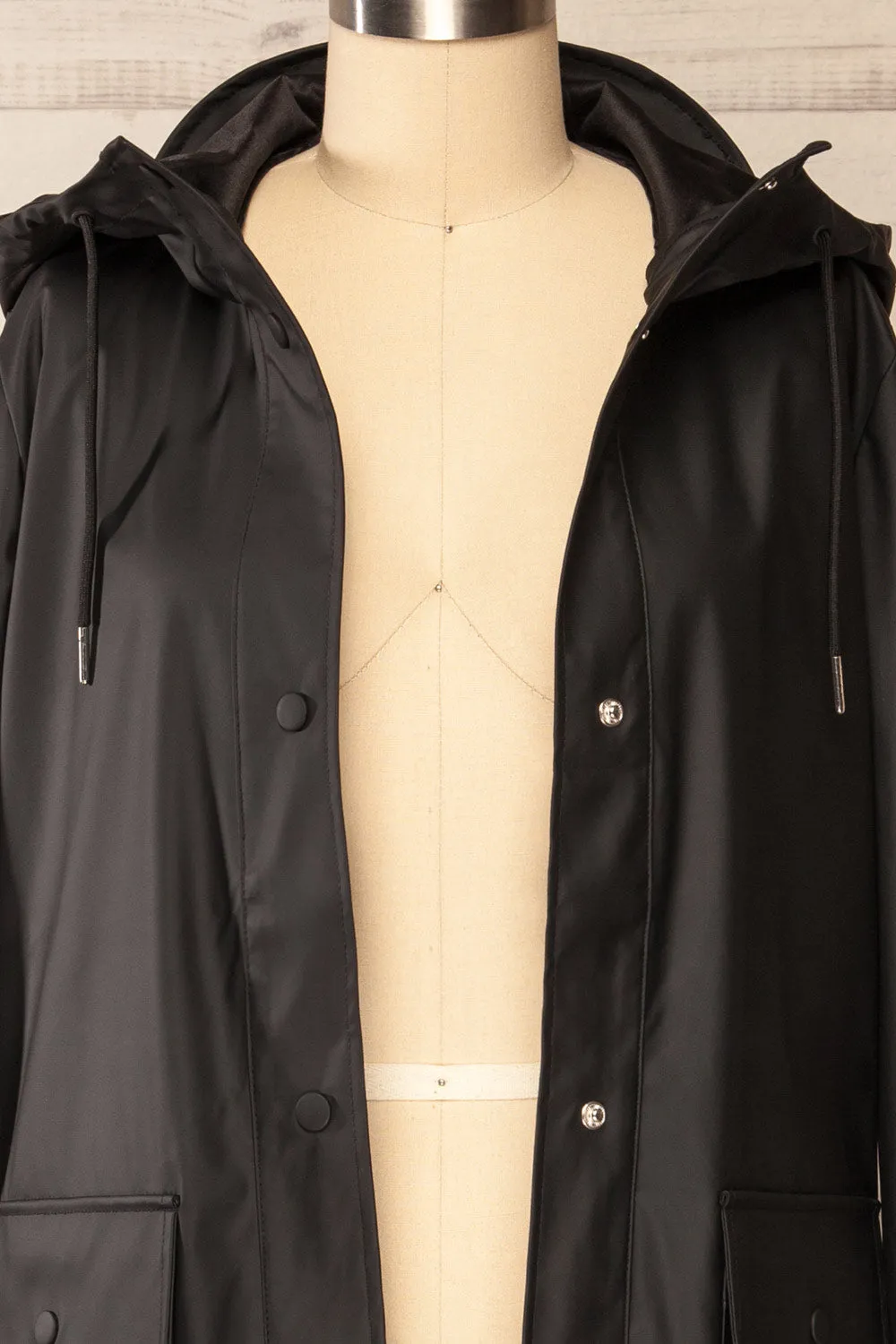 Rochester Black | Button Up Hooded Raincoat sold by Boutique 1861 product image thumbnail 2
