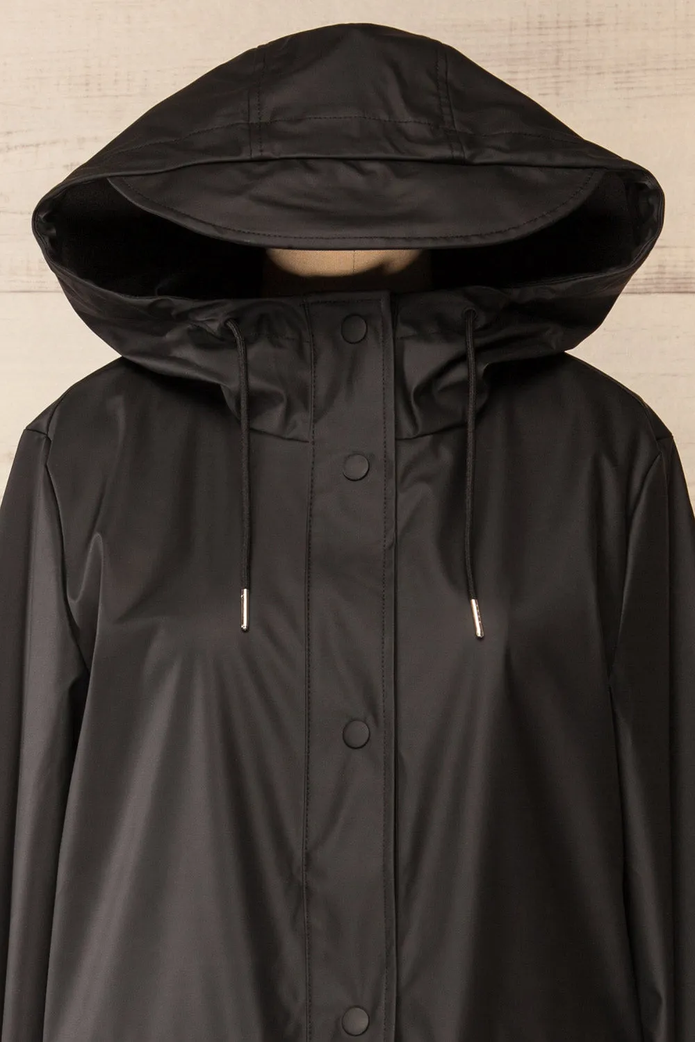 Rochester Black | Button Up Hooded Raincoat sold by Boutique 1861 product image thumbnail 4