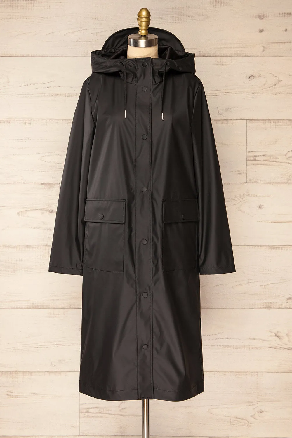 Rochester Black | Button Up Hooded Raincoat sold by Boutique 1861