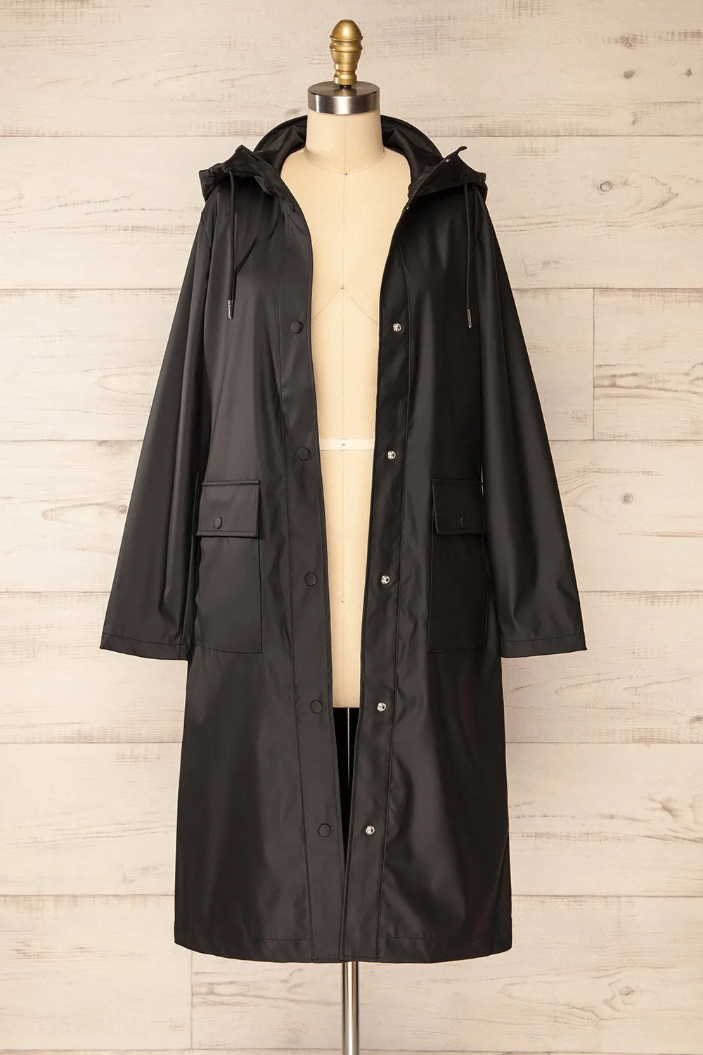 Rochester Black | Button Up Hooded Raincoat sold by Boutique 1861 product image thumbnail 3