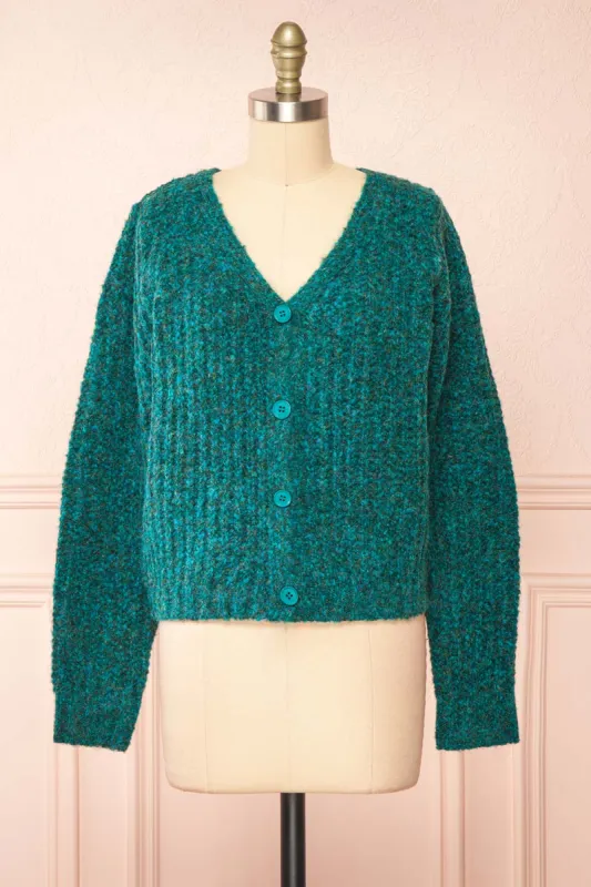 Thessi Green | Button-Up Thick Knit Cardigan sold by Boutique 1861