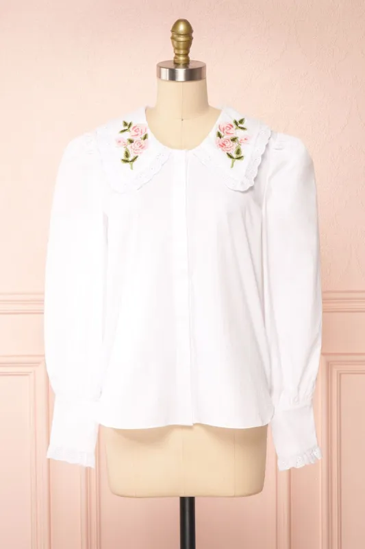 Cesile | Embroidered Peter Pan Collar Blouse sold by Boutique 1861