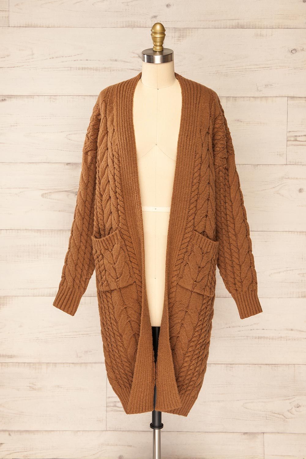 Valletta Caramel | Open Front Knit Long Cardigan sold by Boutique 1861