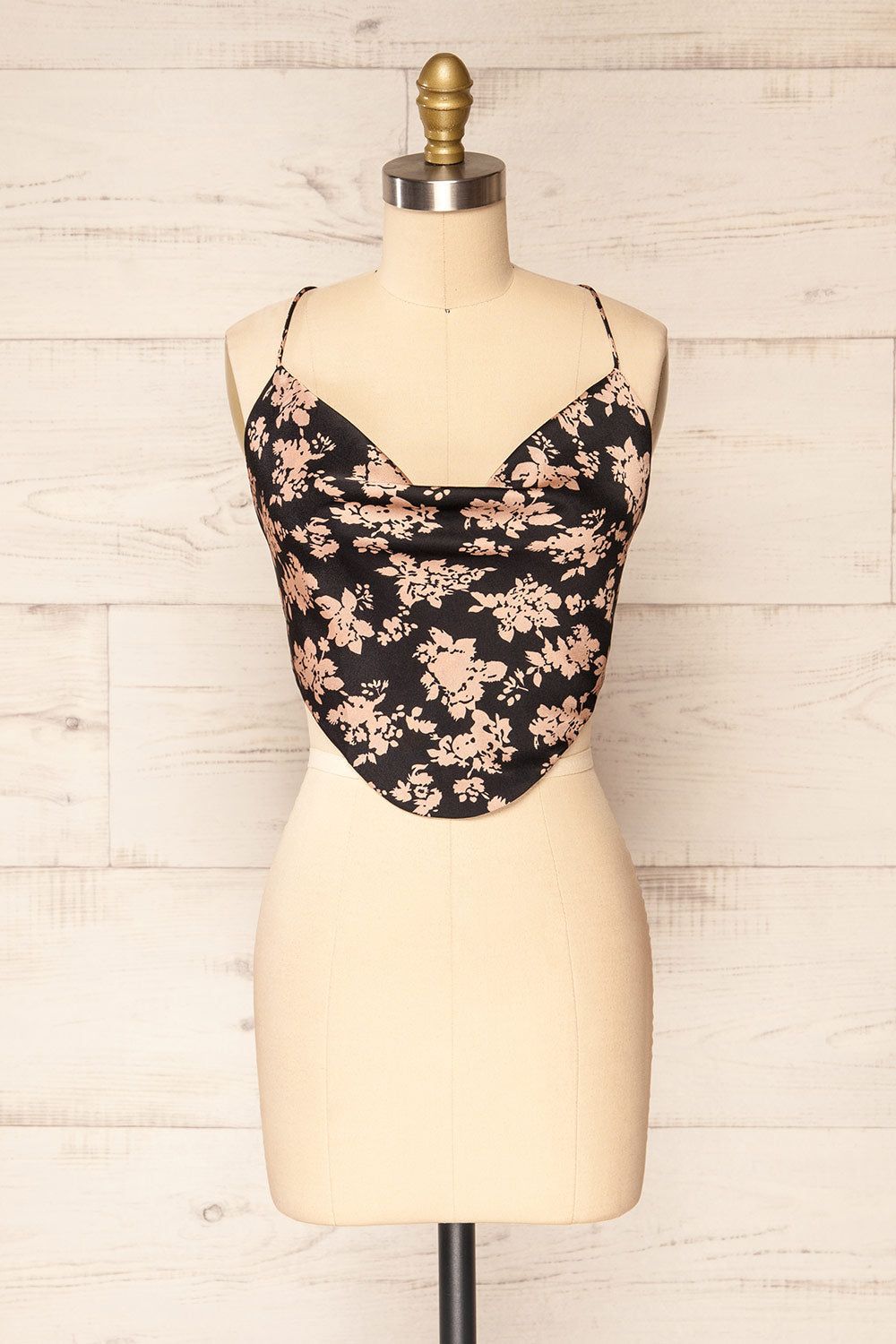 Natey Black | Floral Lace-Up Back Crop Top sold by Boutique 1861