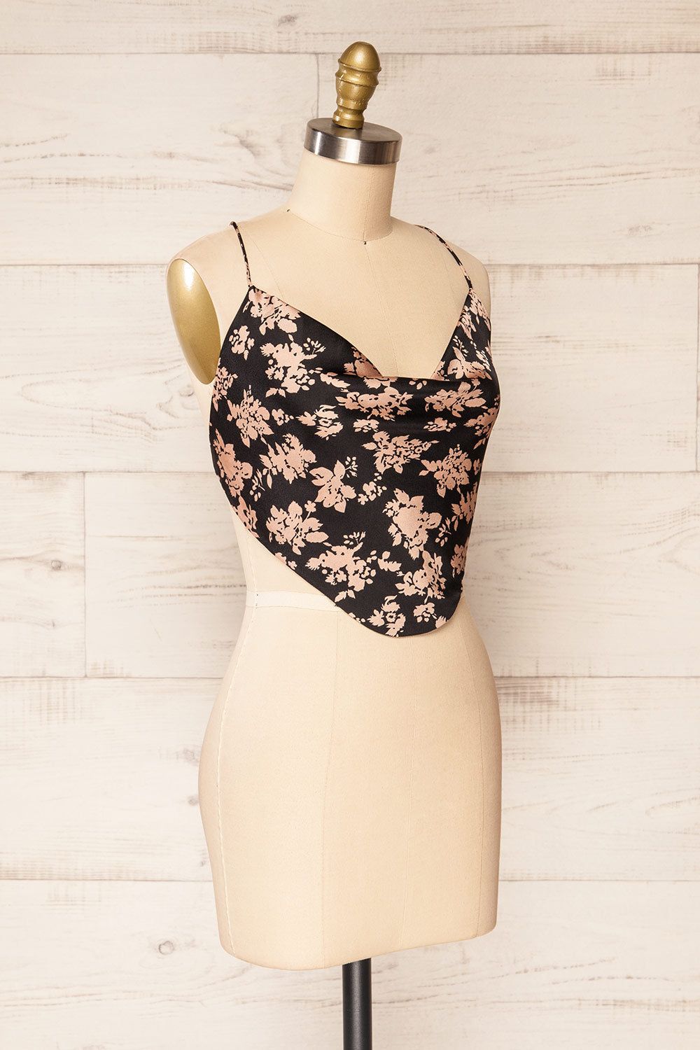 Natey Black | Floral Lace-Up Back Crop Top sold by Boutique 1861 product image thumbnail 3