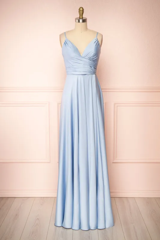 Lizza Blue | Satin Maxi Dress w/ Slit sold by Boutique 1861