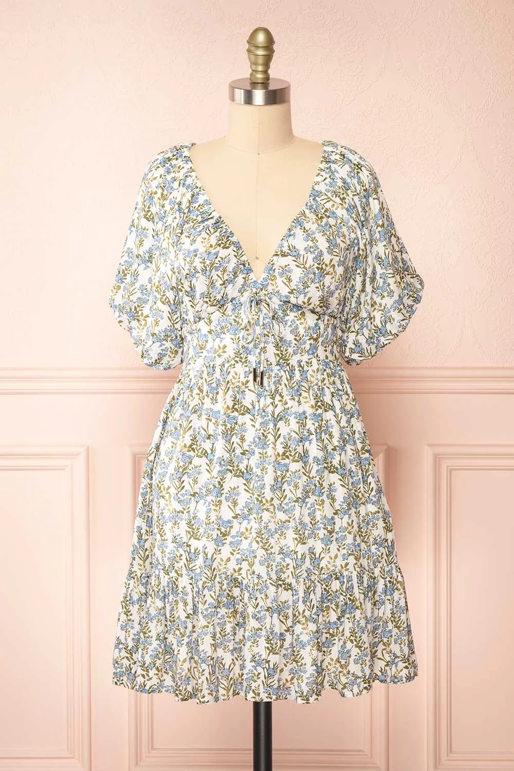 Heina | Short Blue Floral Dress w/ Puffy Sleeves sold by Boutique 1861