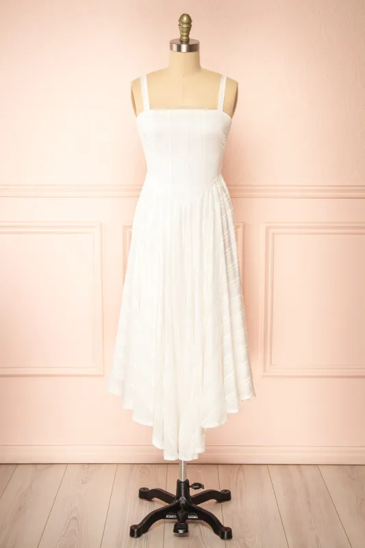 Magdalene | Striped White Dress w/ Asymmetrical Hem sold by Boutique 1861