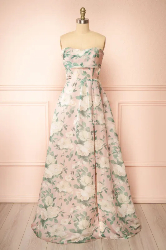Janine Blush | Strapless Floral Maxi Dress sold by Boutique 1861