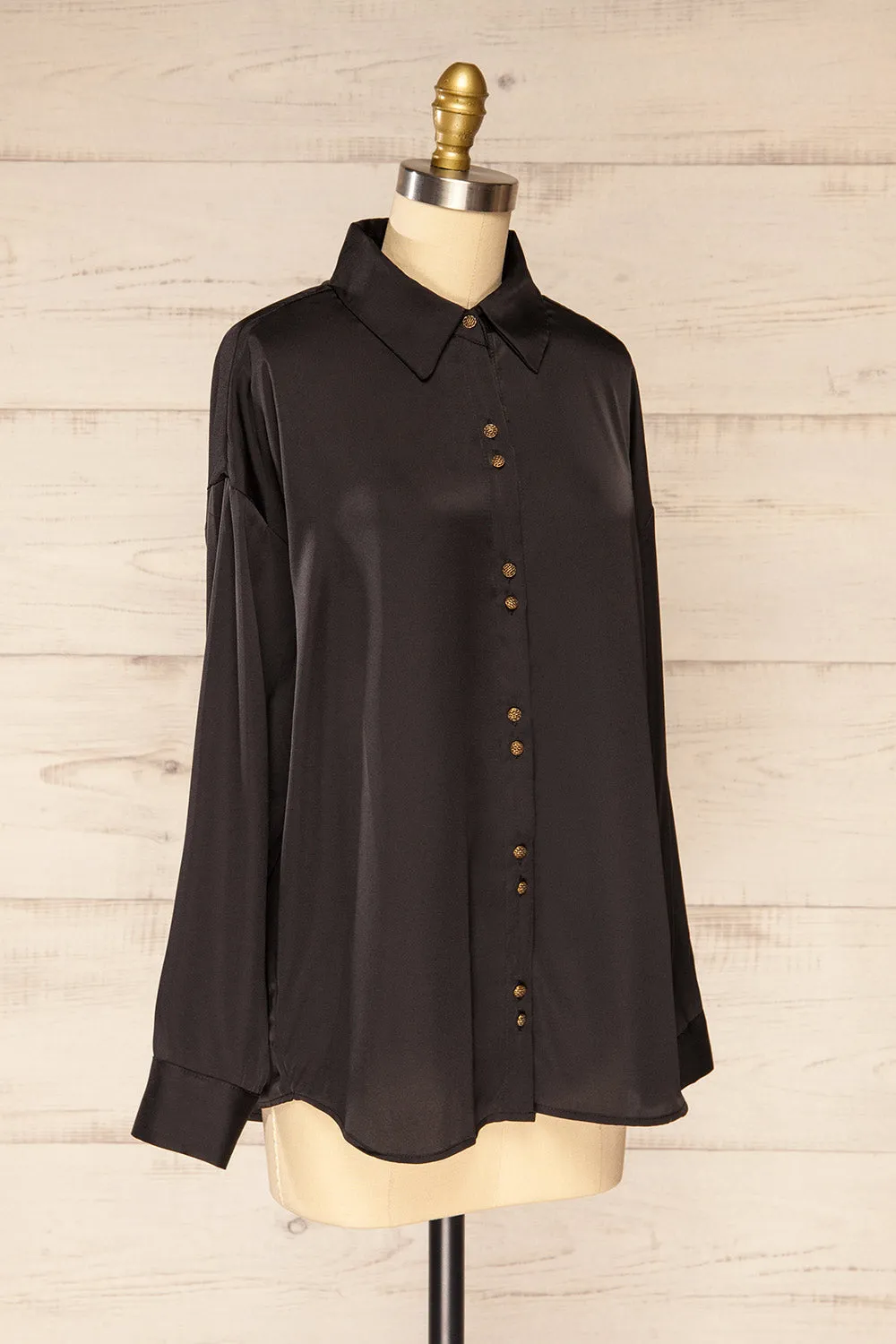 Stratford Black | Satin Shirt w/ Double Buttons sold by Boutique 1861 product image thumbnail 3