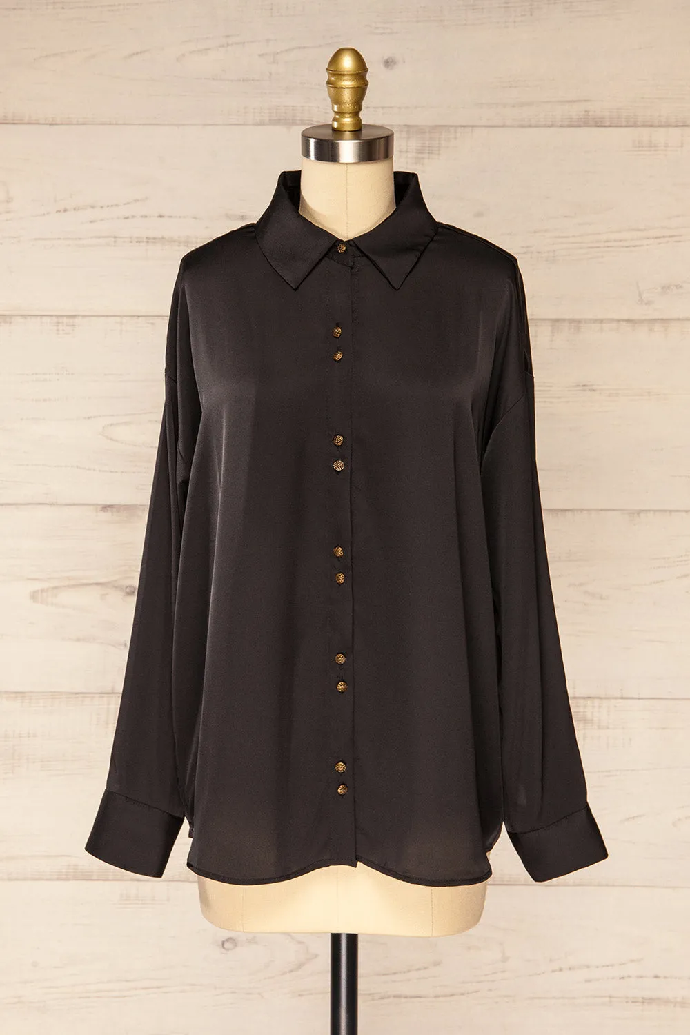 Stratford Black | Satin Shirt w/ Double Buttons sold by Boutique 1861