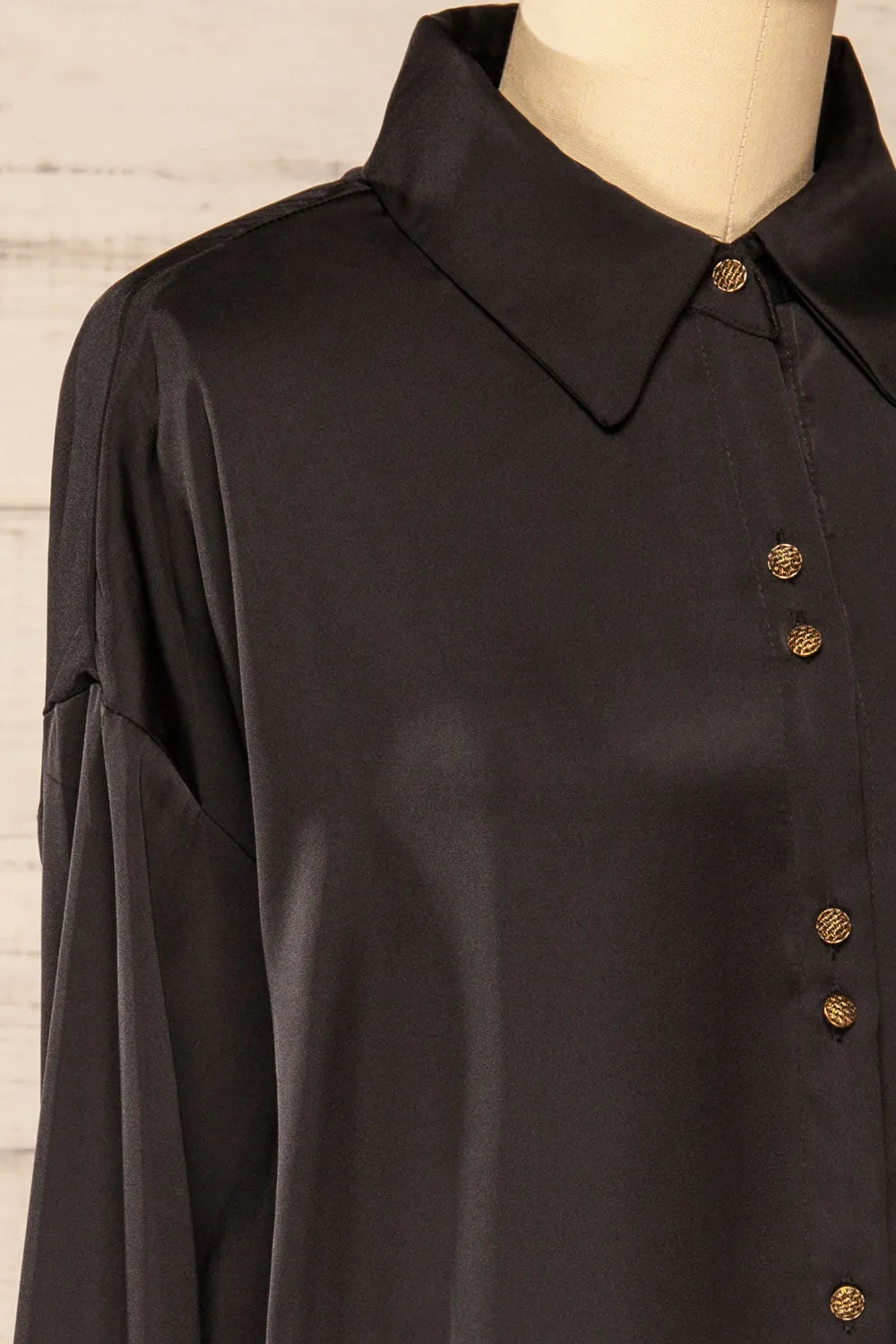 Stratford Black | Satin Shirt w/ Double Buttons sold by Boutique 1861 product image thumbnail 4