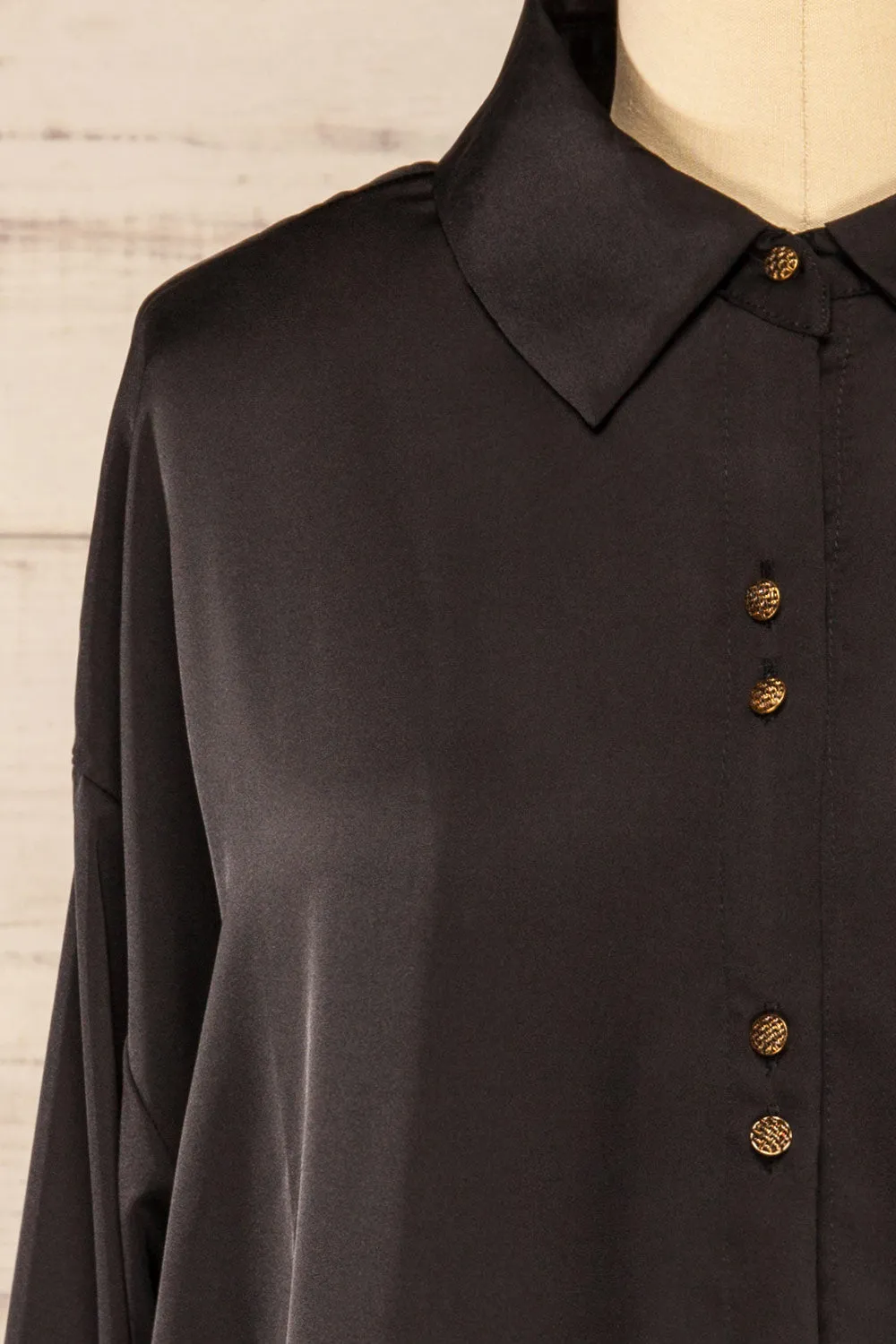 Stratford Black | Satin Shirt w/ Double Buttons sold by Boutique 1861 product image thumbnail 2