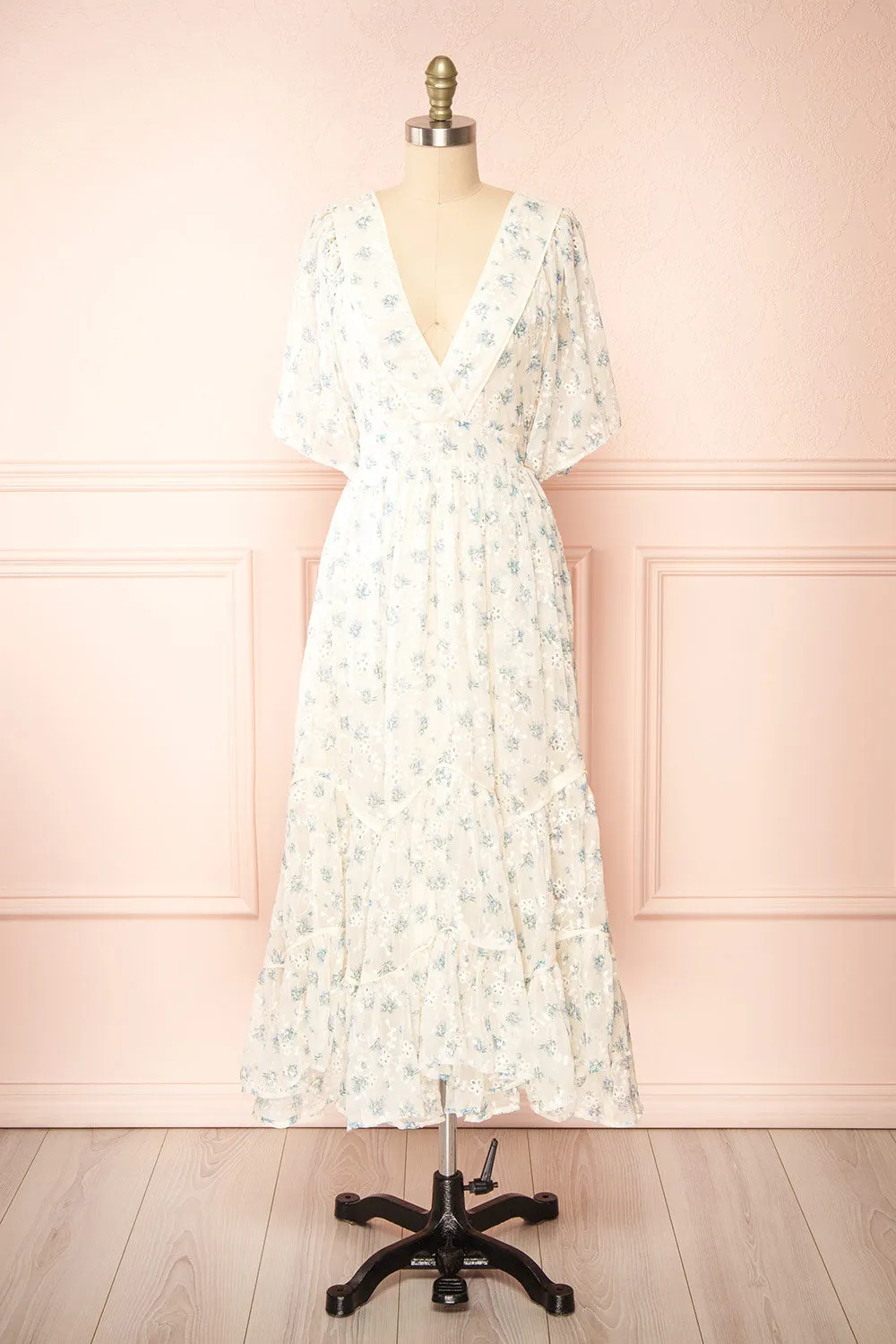 Covey | Floral Tiered Midi Dress w/ Short Sleeves sold by Boutique 1861
