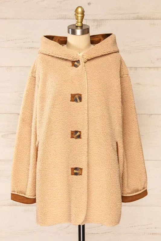 Istanbul | Beige Sherpa Coat w/ Faux-Suede Lining sold by Boutique 1861