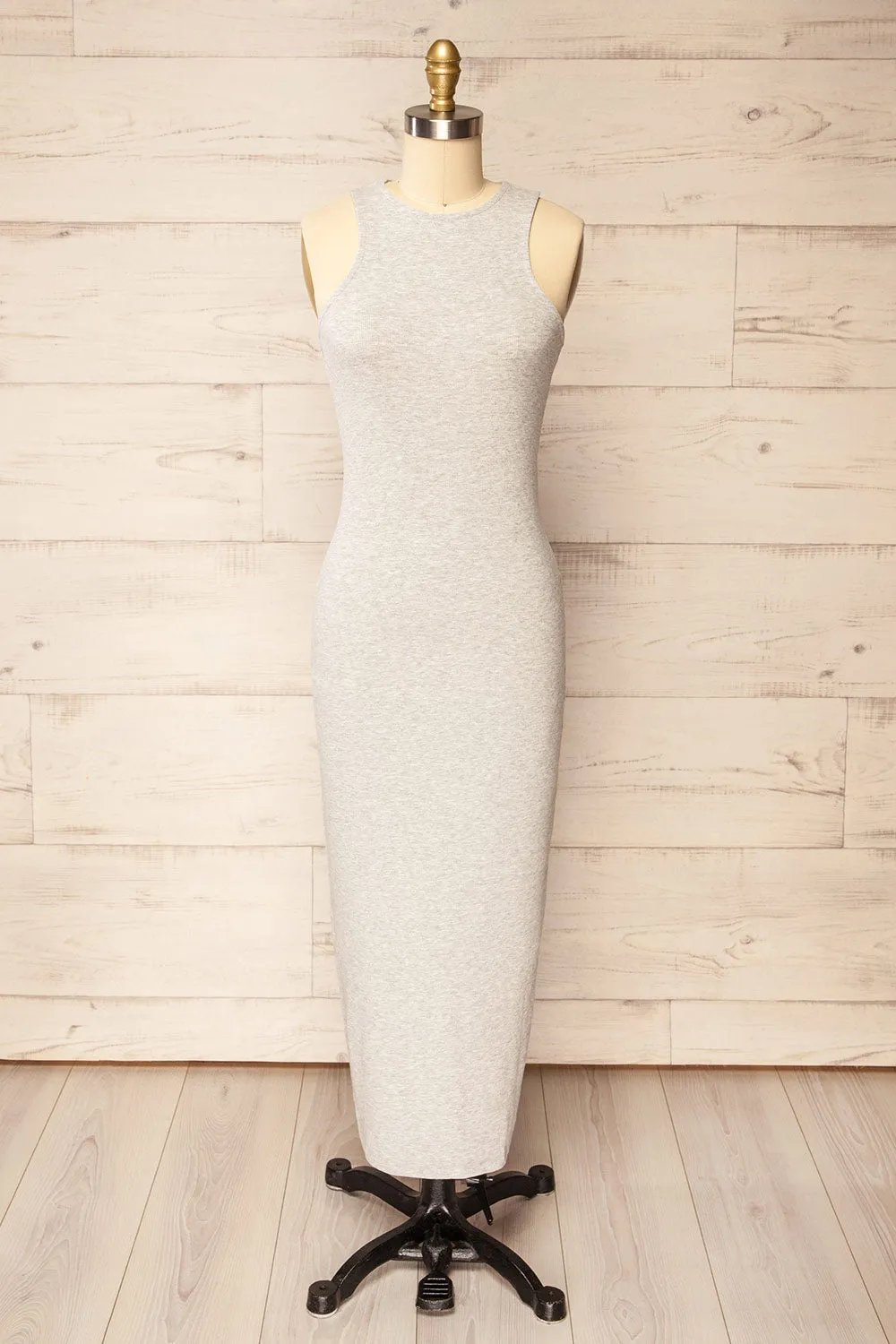 Daegu Grey | Long Fitted Ribbed Dress sold by Boutique 1861