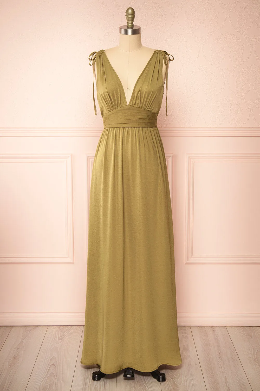 Cidra | Khaki Maxi Dress w/ V-Neck sold by Boutique 1861