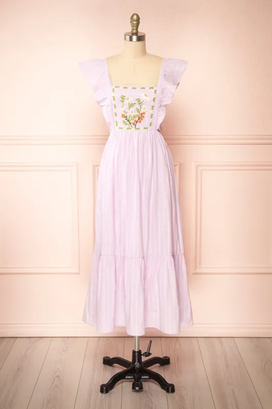 Thora Lilac | Midi Dress w/ Floral Embroidery sold by Boutique 1861