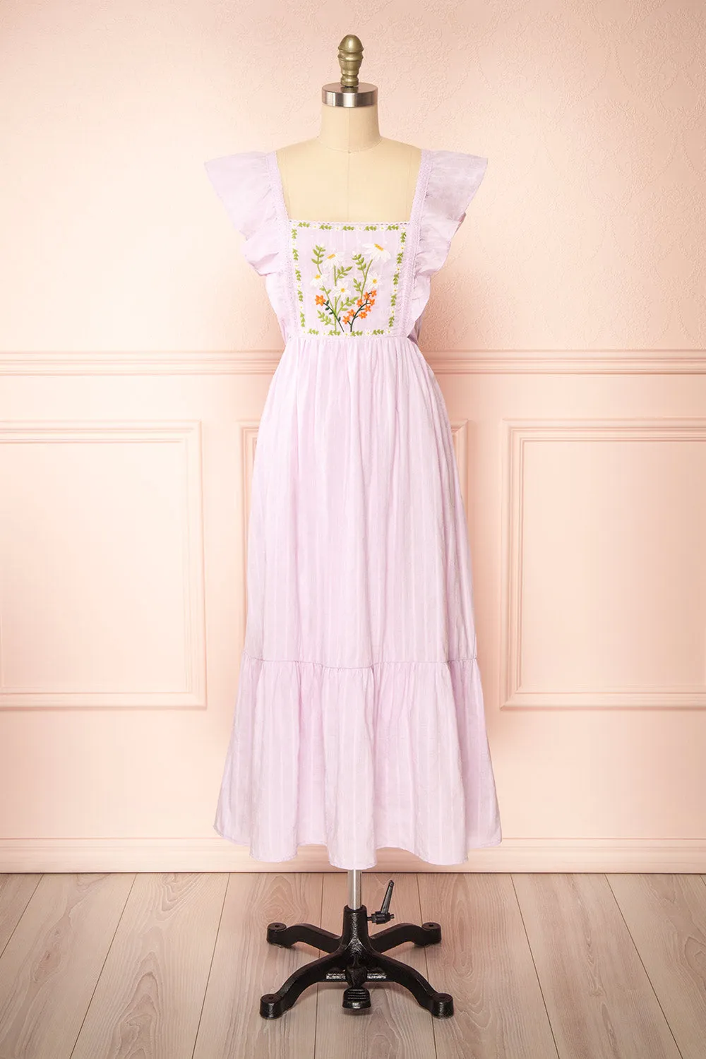 Thora Lilac | Midi Dress w/ Floral Embroidery sold by Boutique 1861