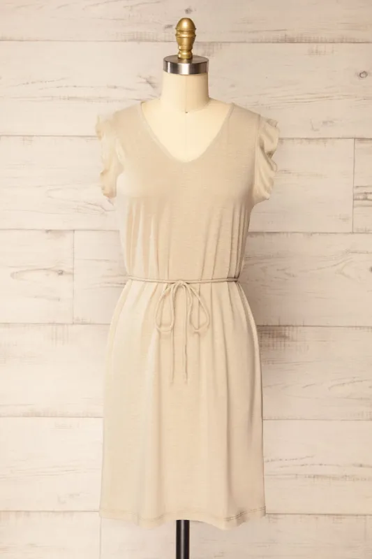 Clarice Beige | Short Sleeveless Dress sold by Boutique 1861