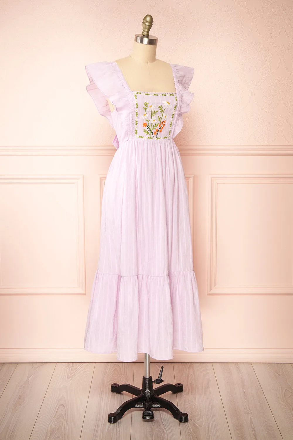 Thora Lilac | Midi Dress w/ Floral Embroidery sold by Boutique 1861 product image thumbnail 4
