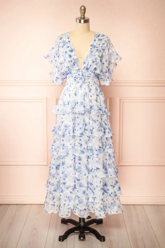 Aveline Blue | Floral Maxi Dress w/ Ruffles sold by Boutique 1861
