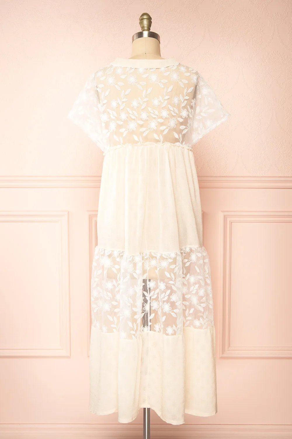 Ailee | Beige & White Tiered Midi Dress w/ Embroidery sold by Boutique 1861 product image thumbnail 5