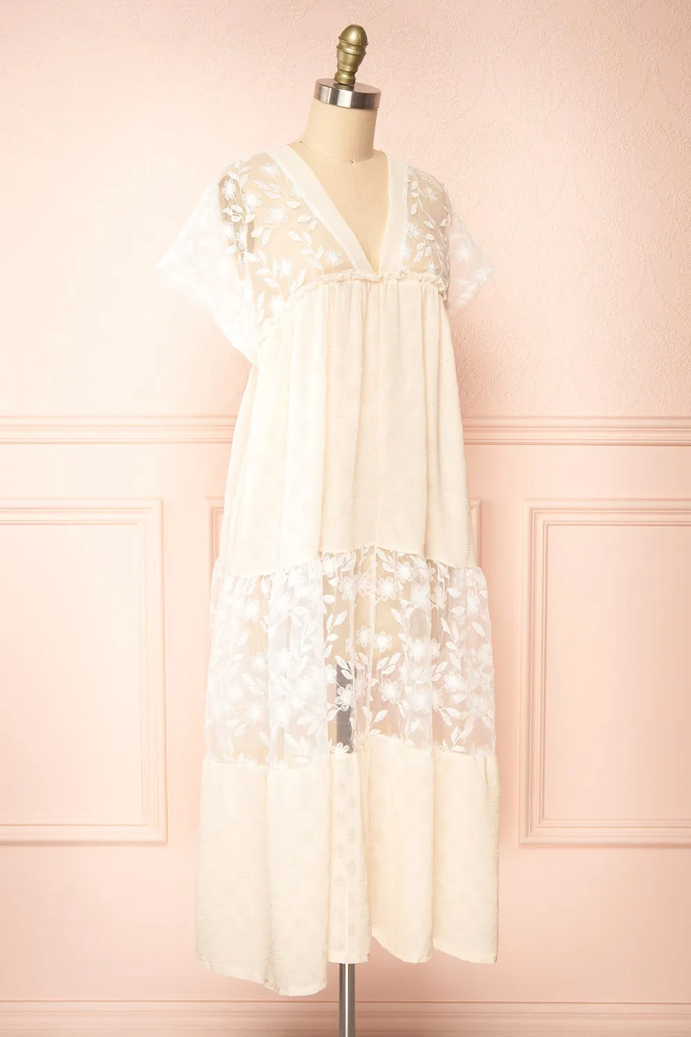 Ailee | Beige & White Tiered Midi Dress w/ Embroidery sold by Boutique 1861 product image thumbnail 3