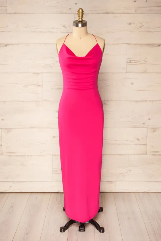 Ocala Fuchsia | Fitted Open-Back Maxi Dress sold by Boutique 1861
