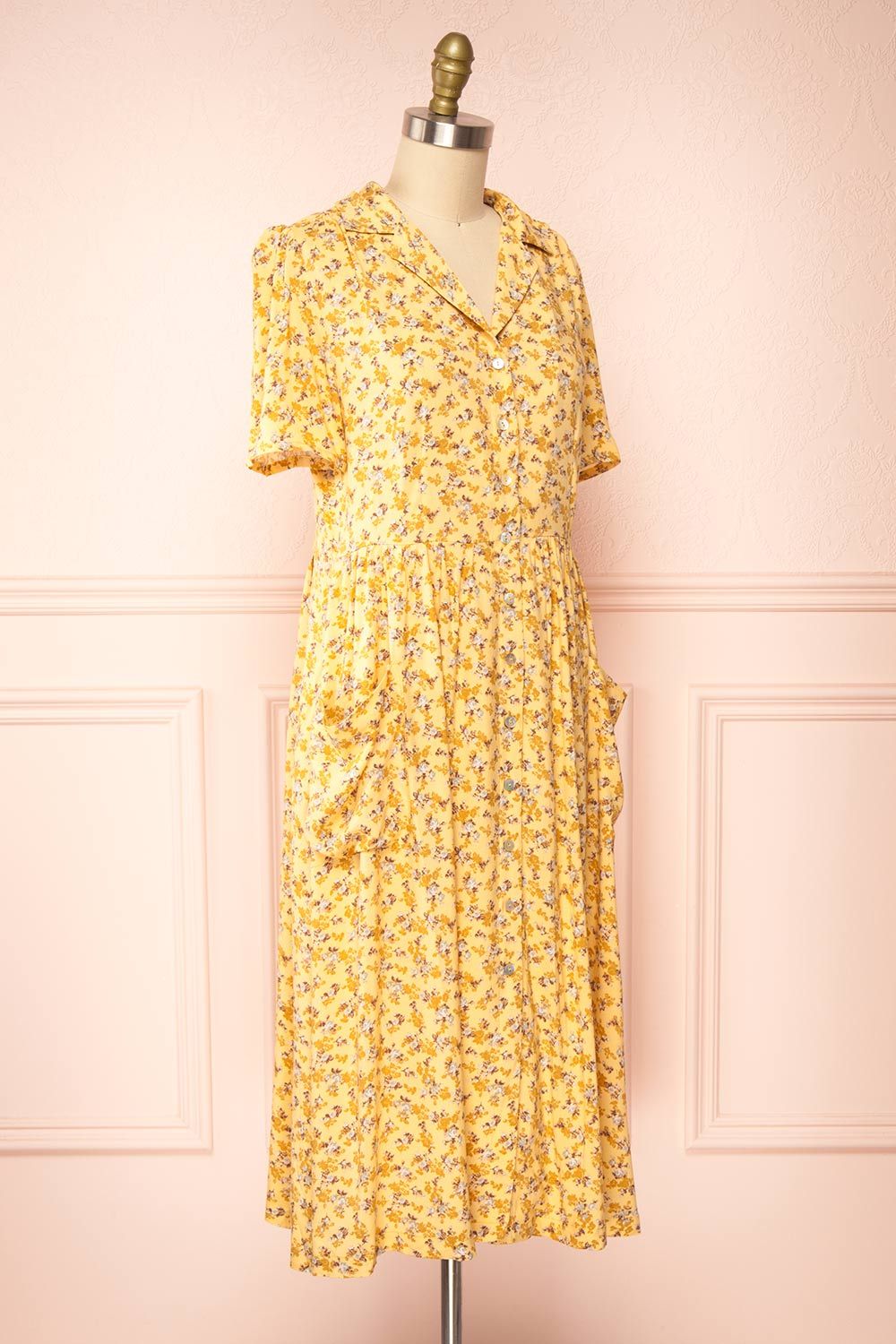 Hayal Yellow | Buttoned Floral Midi Shirt Dress sold by Boutique 1861 product image thumbnail 3