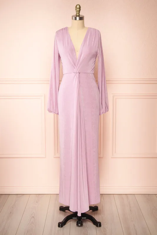 Shaina | Knot Front Lilac Maxi Dress made by Boutique 1861
