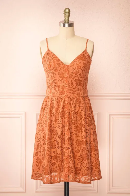 Kesso | Orange A-Line Short Lace Dress sold by Boutique 1861