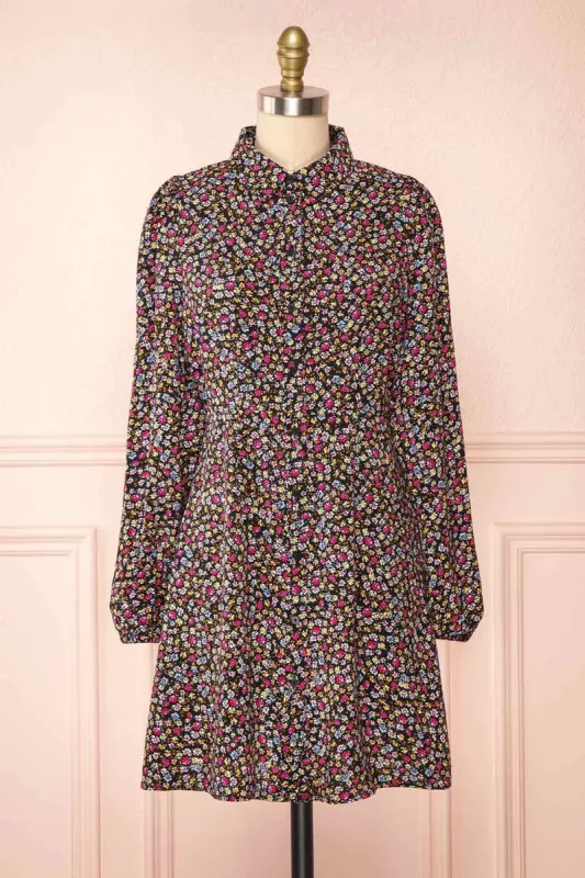 Hitomi | Short Floral Pattern Button-Up Dress sold by Boutique 1861