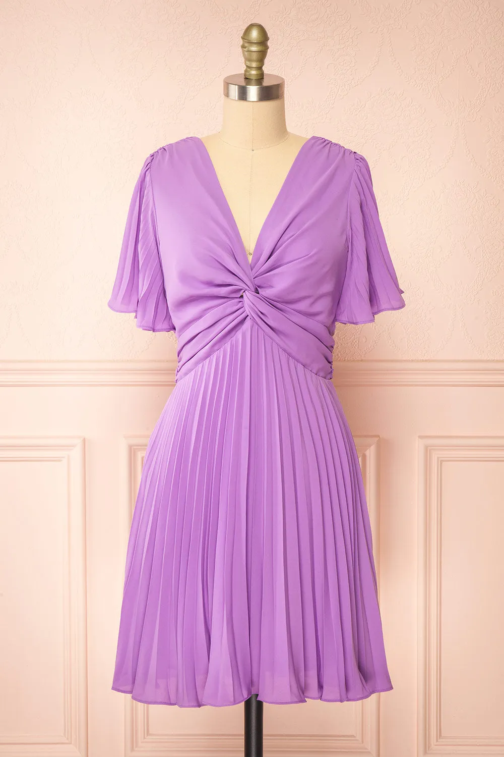 Loubna | Short Purple Pleated Dress sold by Boutique 1861