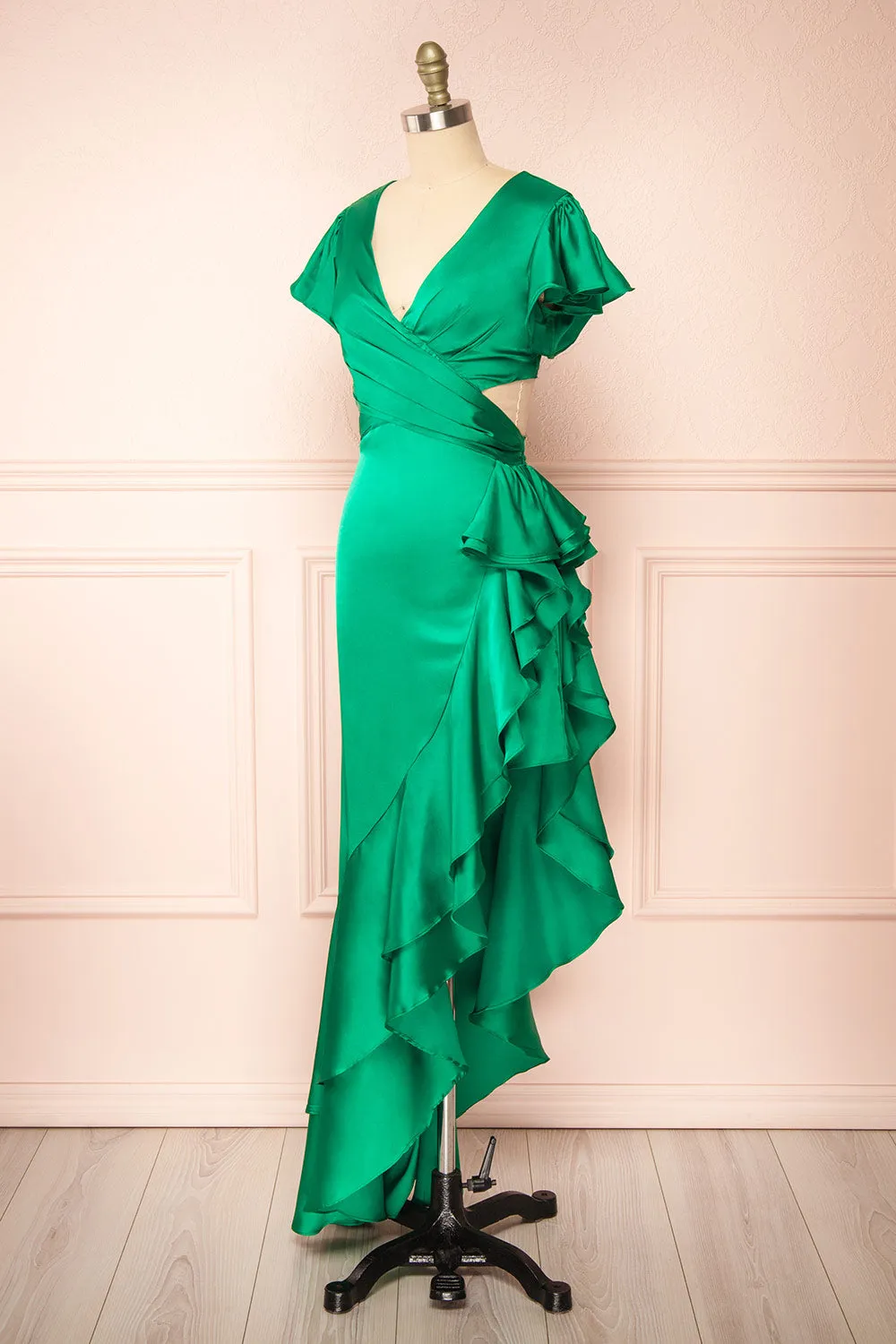 Eirlys Green | Asymmetrical Satin Dress w/ Ruffles sold by Boutique 1861 product image thumbnail 5