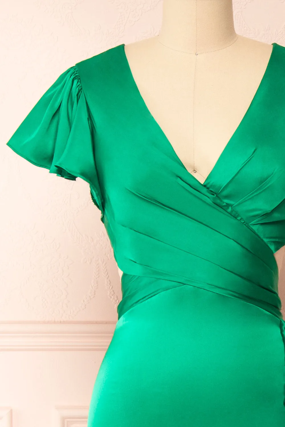 Eirlys Green | Asymmetrical Satin Dress w/ Ruffles sold by Boutique 1861 product image thumbnail 3